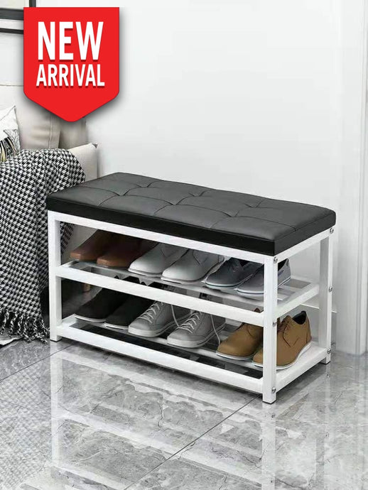 Premiumracks White Shoe Rack Bench - Leather Seat Built Tough Modern Design